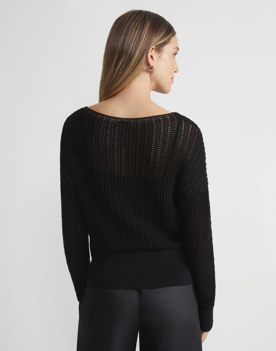 Lafayette 148 New York Sweaters & Knits | Organic Cotton Open Knit Bateau Sweater Black