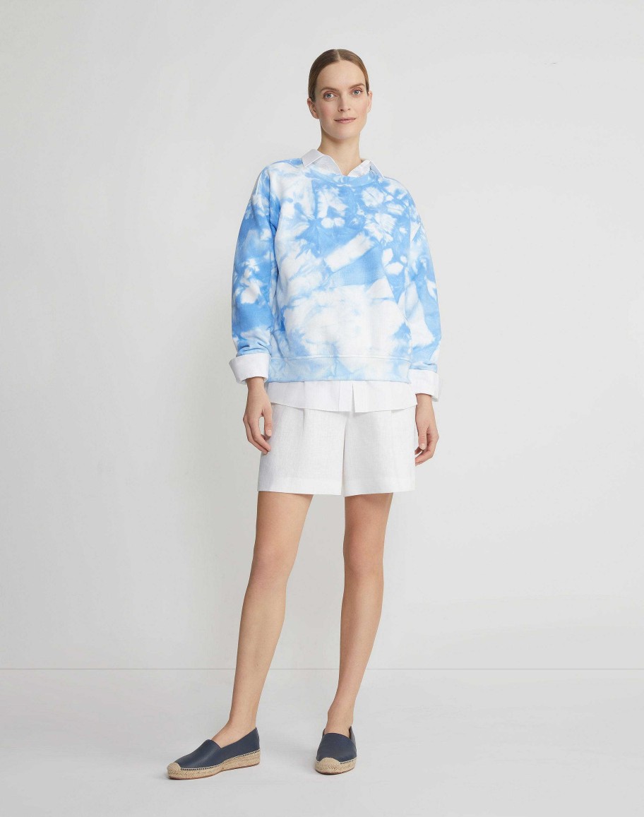 Lafayette 148 New York Tops & Tees | Shibori Cotton French Terry Sweatshirt Sky Blue Multi