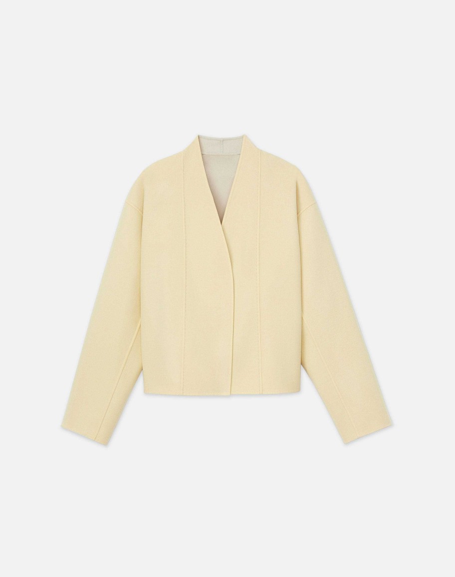 Lafayette 148 New York Jackets & Blazers | Wool-Silk Double Face Reversible Open Front Jacket Custard/Soy