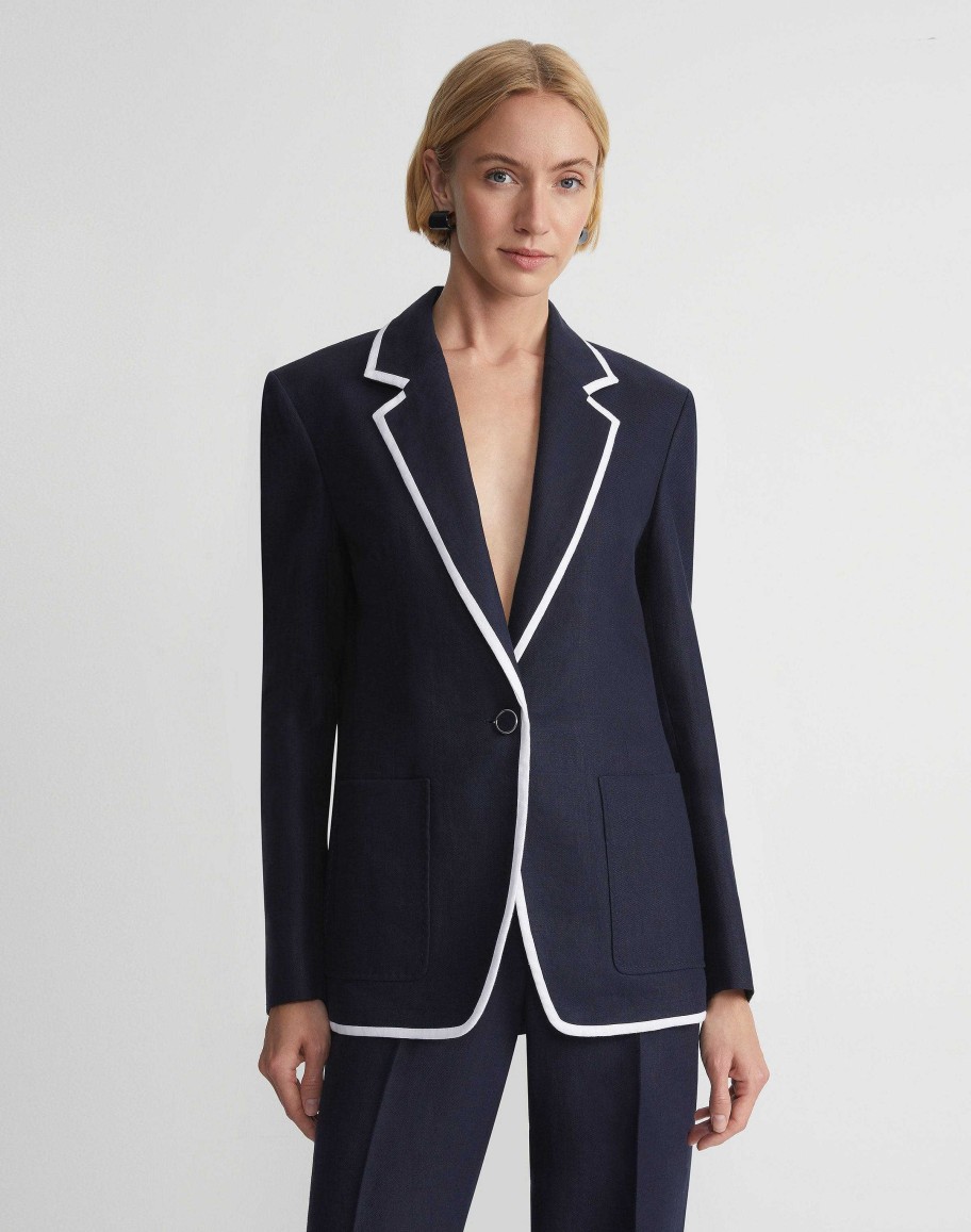 Lafayette 148 New York Jackets & Blazers | Linen Tipped Blazer Ink