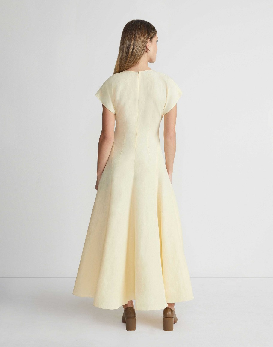 Lafayette 148 New York Dresses | Silk-Linen Flared Dress Yellow Yarrow