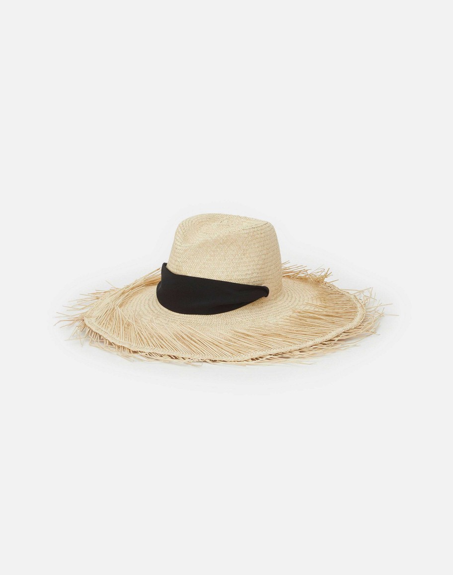 Lafayette 148 New York Hats | Handwoven Straw Fringed Hat Black