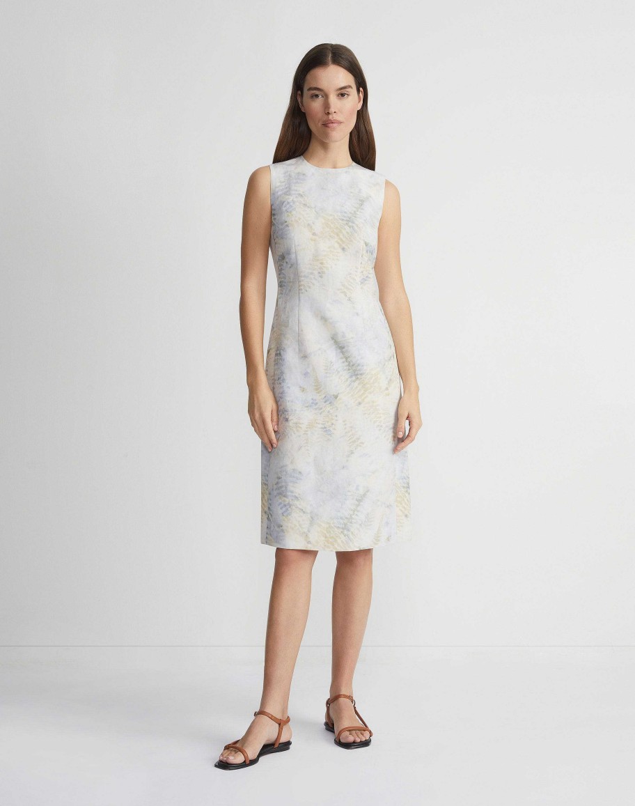 Lafayette 148 New York Dresses | Eco Fern Print Linen-Poly Sheath Dress Bluestone Multi