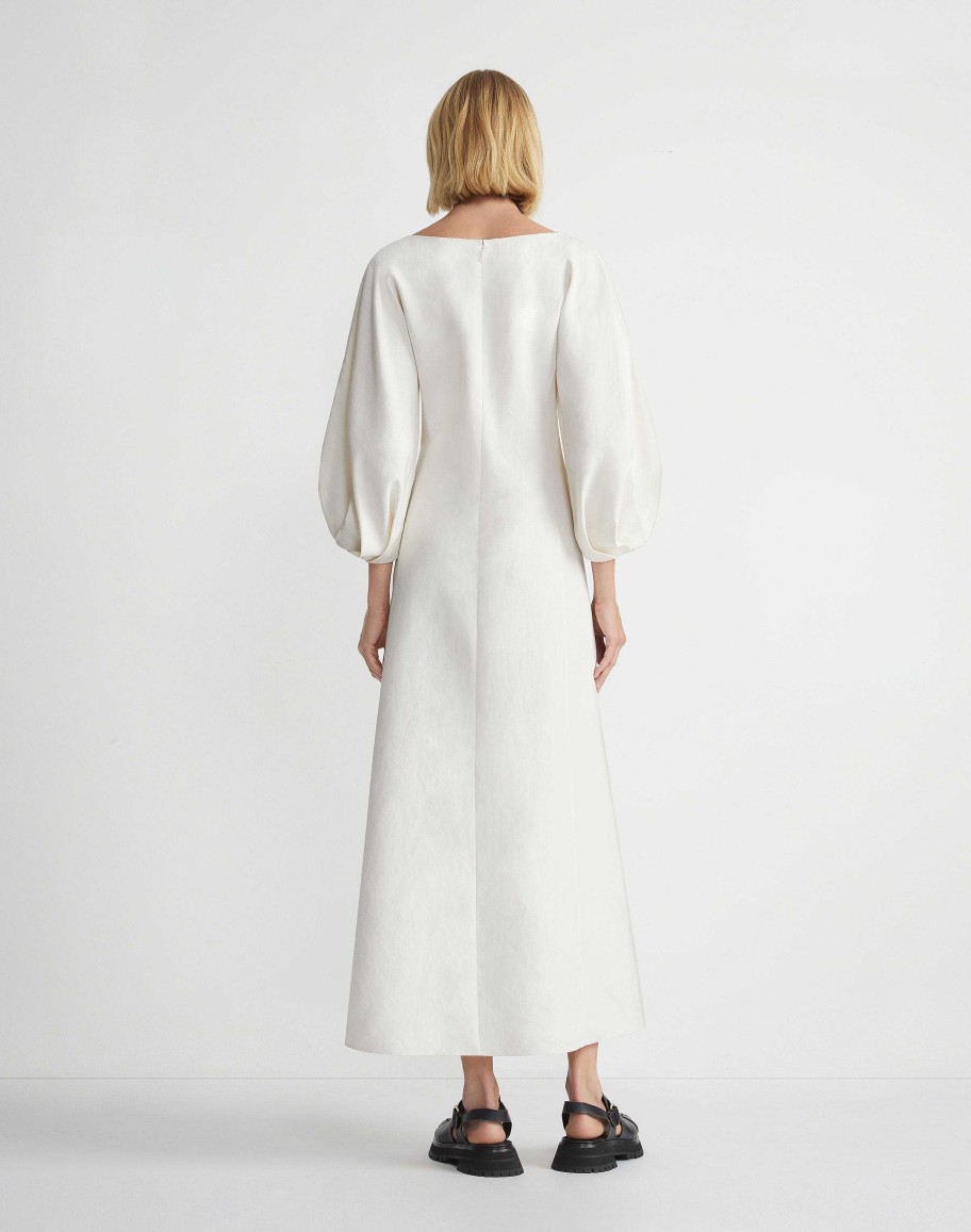 Lafayette 148 New York Dresses | Silk-Linen Lantern Sleeve Dress Alabaster