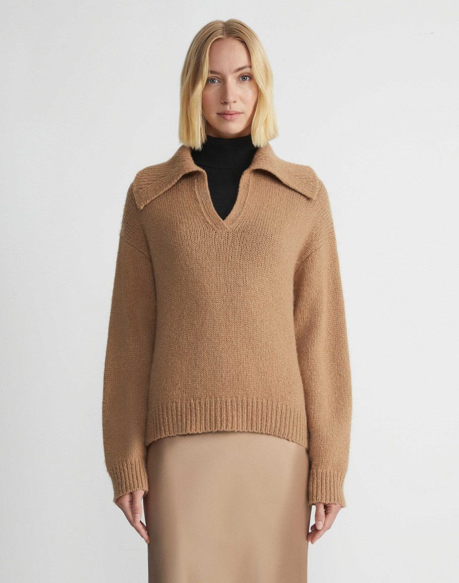 Lafayette 148 New York Sweaters & Knits | Hair Chainette Collared Sweater Camel