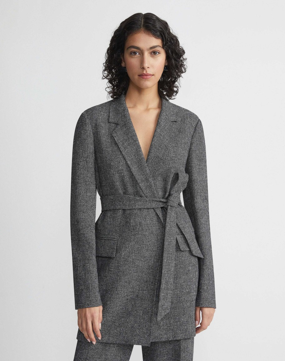 Lafayette 148 New York Jackets & Blazers | Marled Linen Basketweave Belted Blazer Black Multi