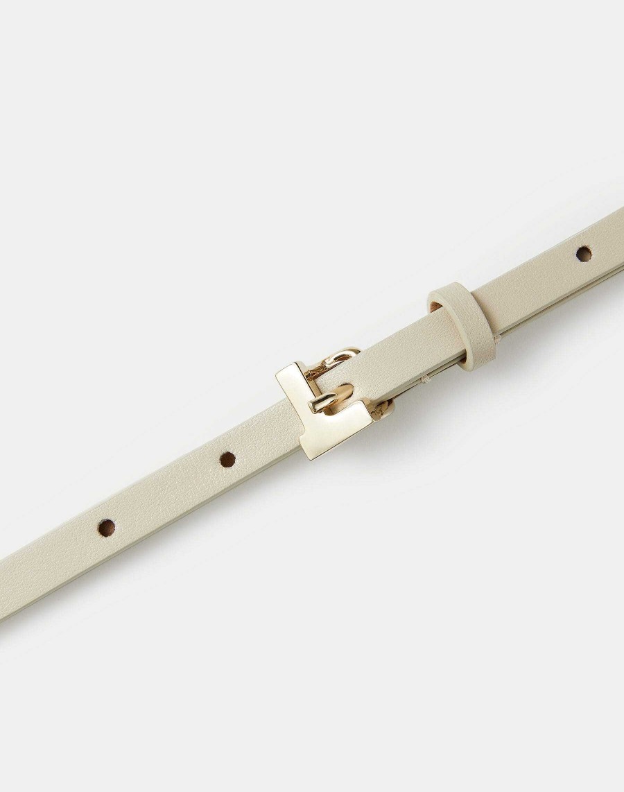 Lafayette 148 New York Leather Accessories | Nappa Leather L Beam Skinny Belt Almond