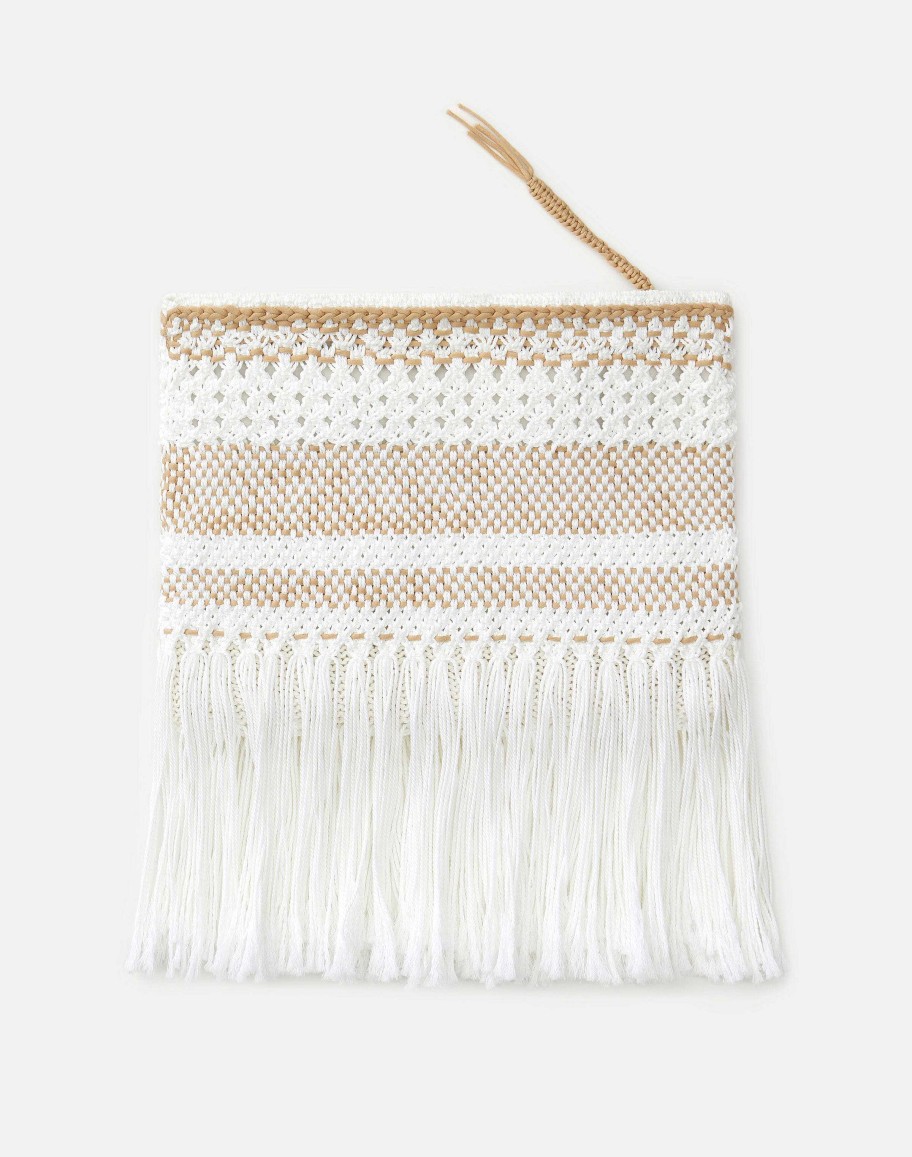 Lafayette 148 New York Clutches | Hand Macram Organic Cotton Fringed Clutch White Multi