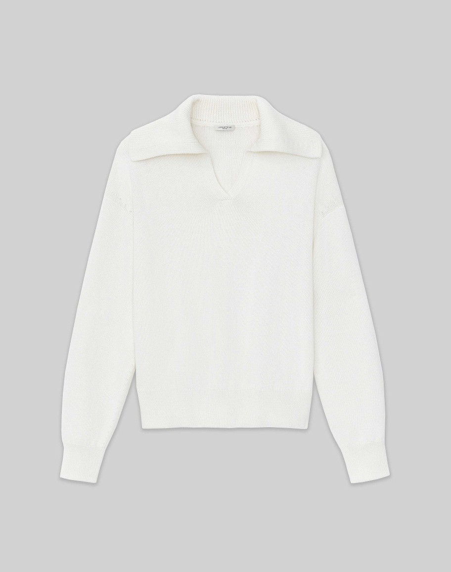 Lafayette 148 New York Sweaters & Knits | Cotton-Silk Tape Collared Sweater Cloud