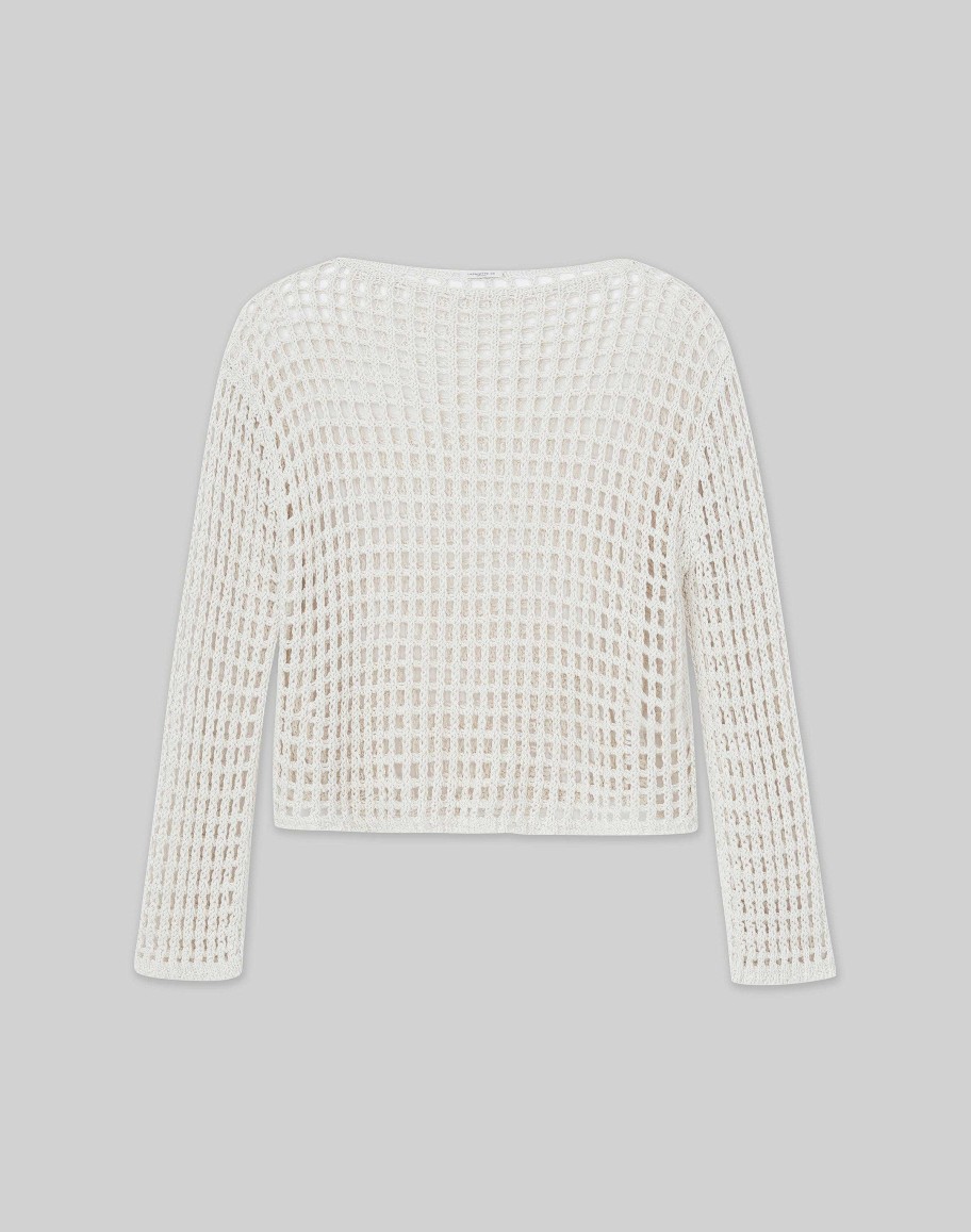 Lafayette 148 New York Sweaters & Knits | Sustainable Linen-Silk Chainette Net Stitch Sweater Cloud