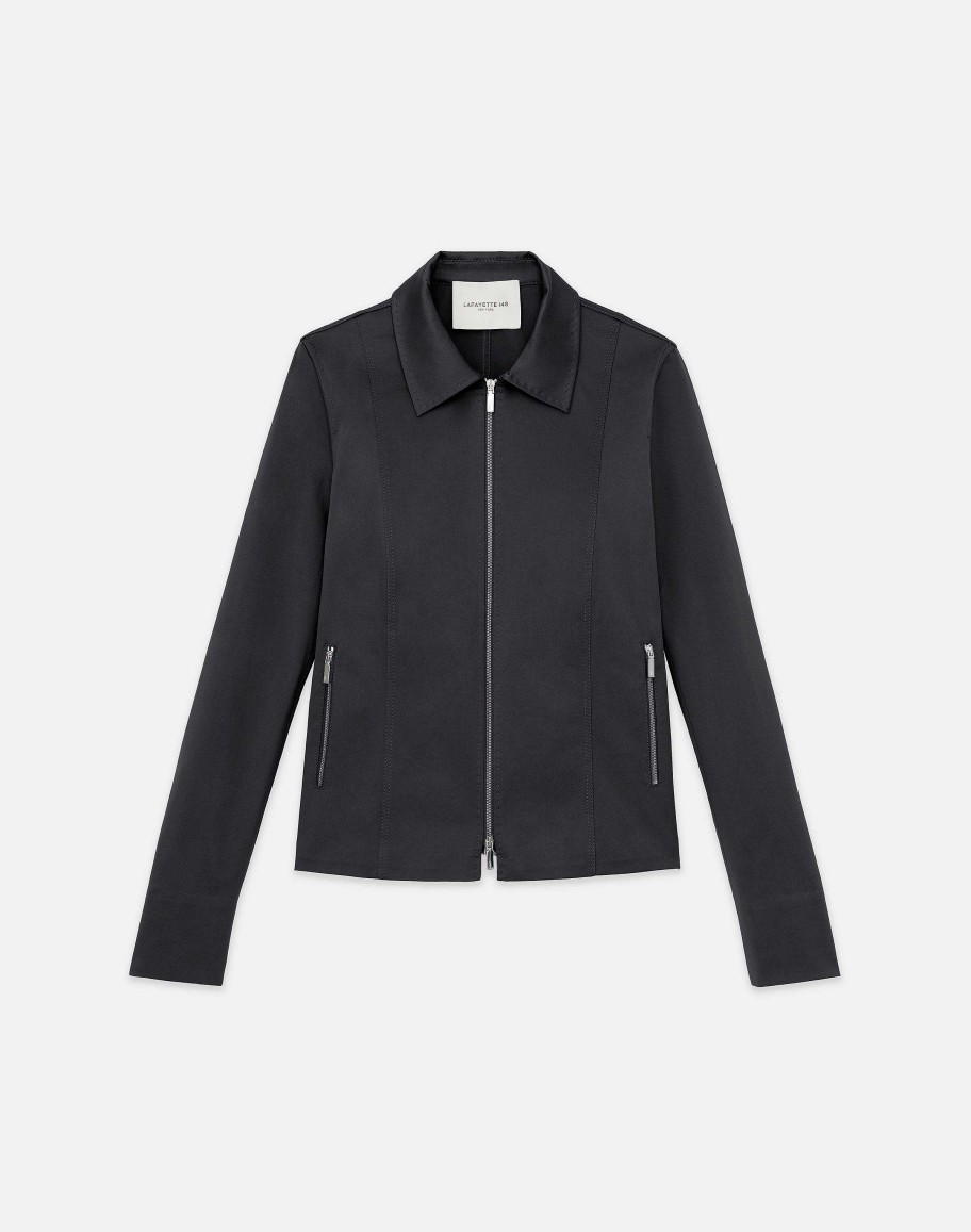 Lafayette 148 New York Jackets & Blazers | Cotton Sateen Zip Pocket Jacket Black