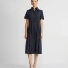 Lafayette 148 New York Dresses | Organic Silk Stretch Georgette Pleated Shirtdress Ink