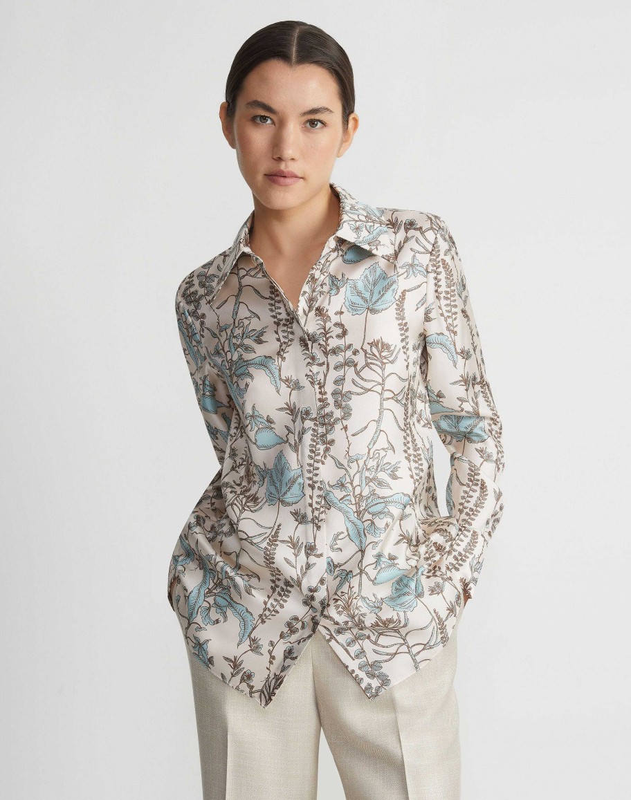 Lafayette 148 New York Blouses & Shirts | Flora Trail Print Silk Twill Collared Blouse Pampas Plume Multi