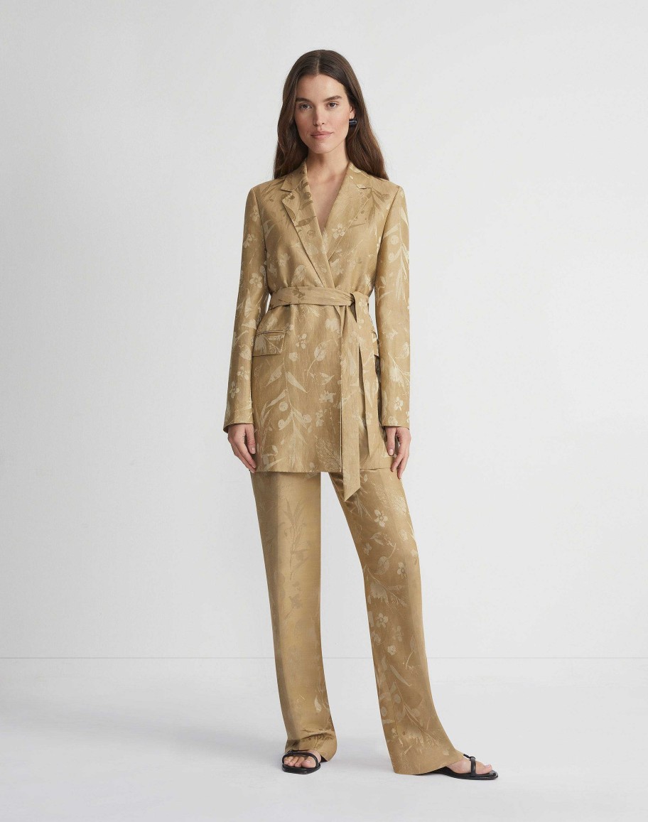 Lafayette 148 New York Pants & Shorts | Eco Flora Jacquard Linen-Viscose Gates Pant Cadet Khaki