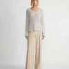 Lafayette 148 New York Sweaters & Knits | Sustainable Linen-Silk Sequin Cable V-Neck Sweater Smoked Taupe Metallic