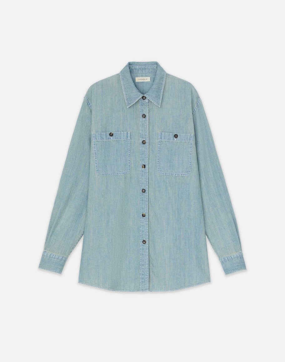 Lafayette 148 New York Denim | Organic Cotton Chambray Pocket Shirt Sunkissed