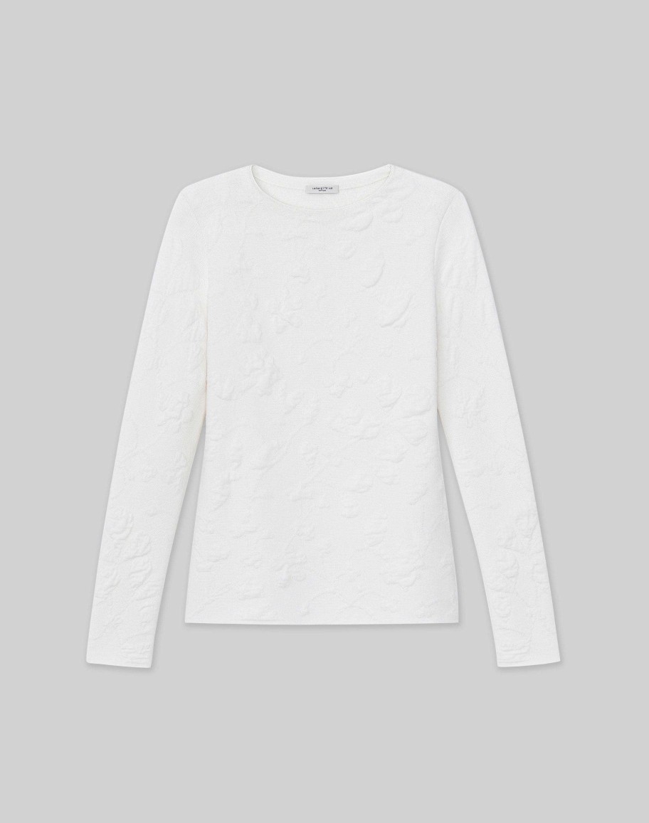 Lafayette 148 New York Sweaters & Knits | Flora Jacquard Responsible Fine Gauge Merino-Viscose Sweater Cloud