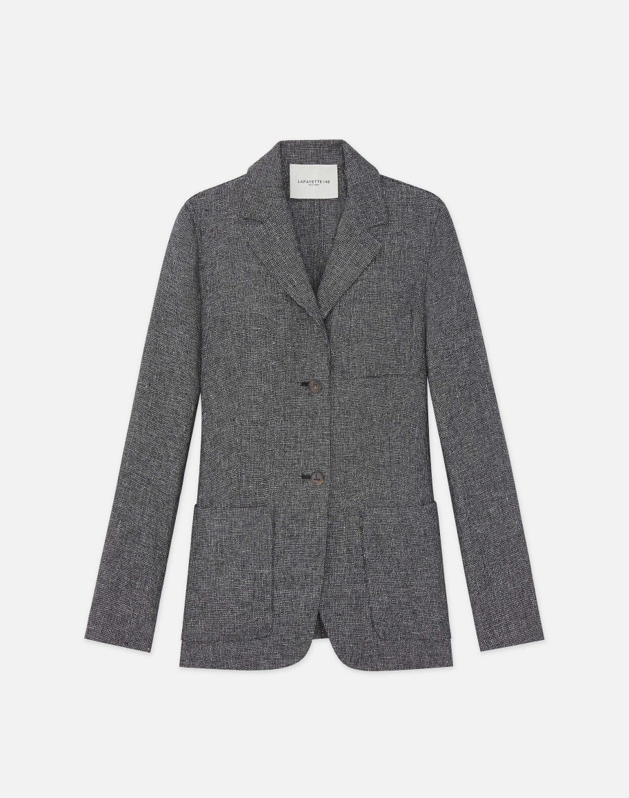 Lafayette 148 New York Jackets & Blazers | Marled Linen Basketweave Three Pocket Blazer Black Multi