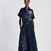 Lafayette 148 New York Dresses | Embroidered Rose Organic Cotton Poplin Shirtdress Midnight Blue