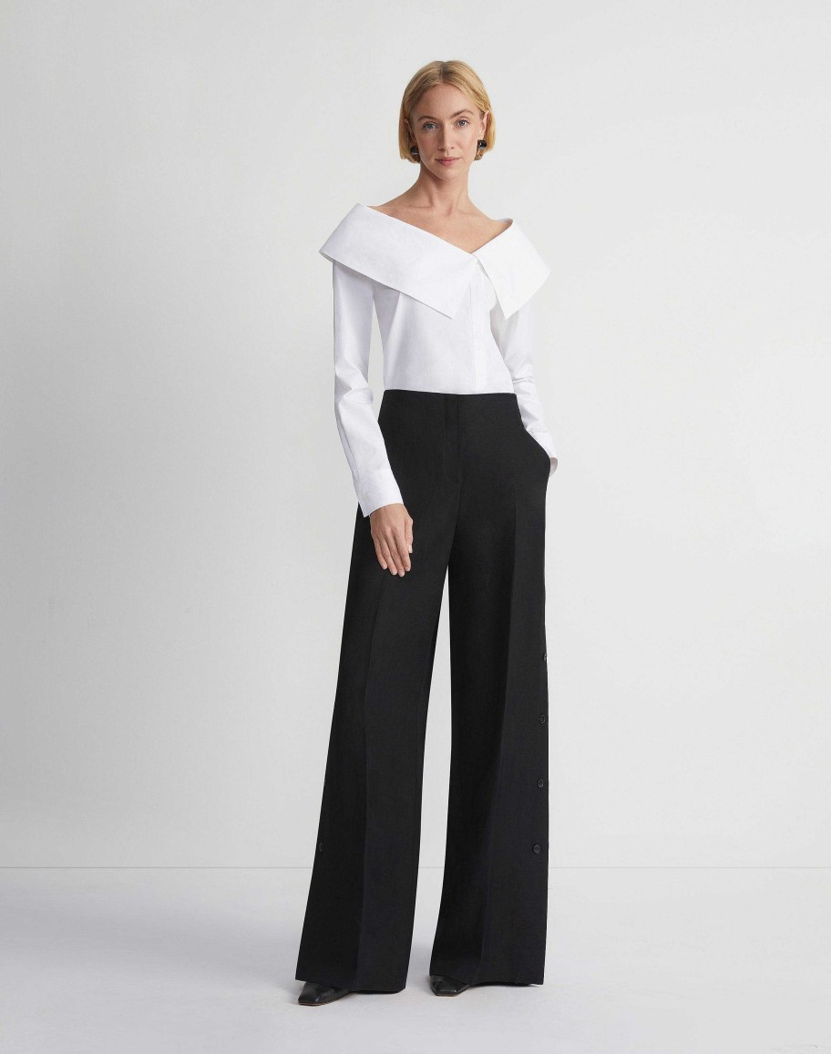 Lafayette 148 New York Pants & Shorts | Viscose-Linen Twill Thames Button Wide Leg Pant Black