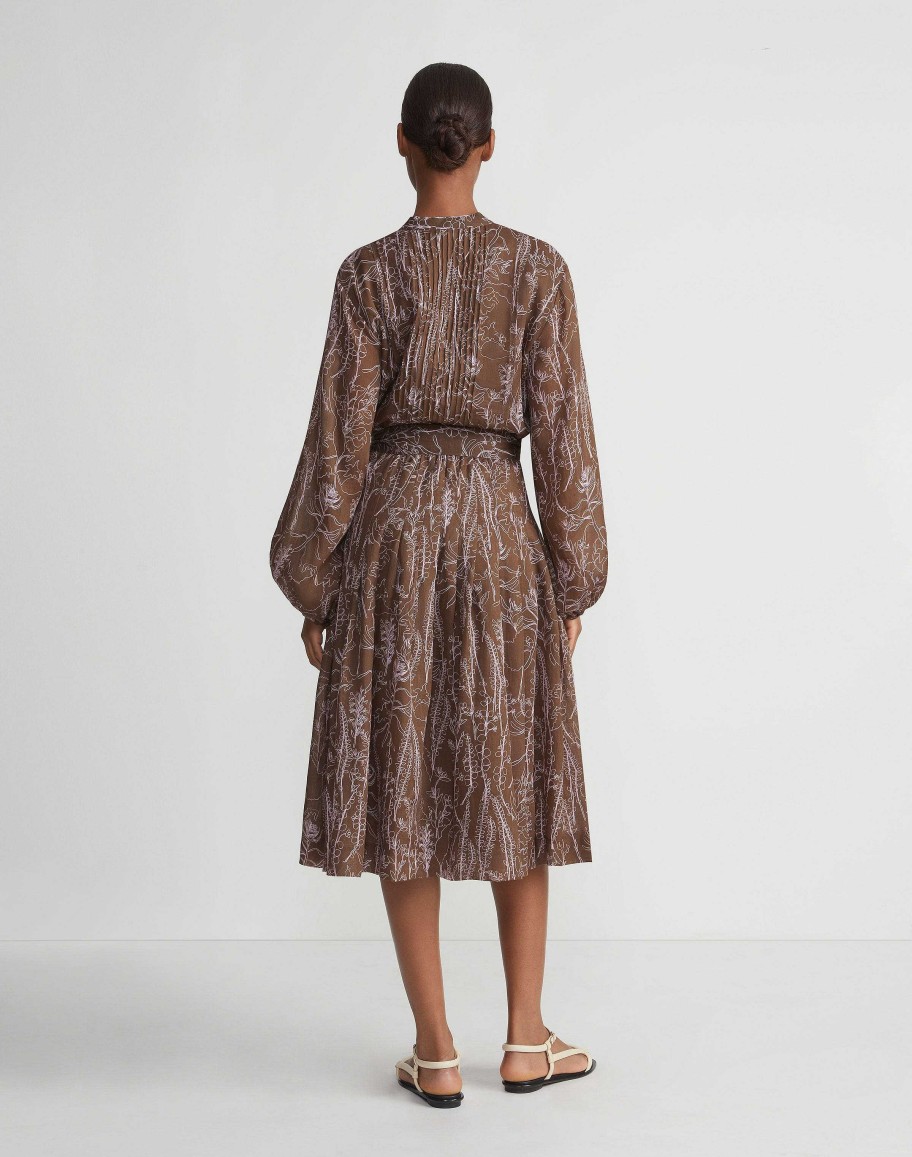 Lafayette 148 New York Dresses | Flora Print Sustainable Gemma Cloth Voile Pintuck Midi Dress Deep Acorn Multi