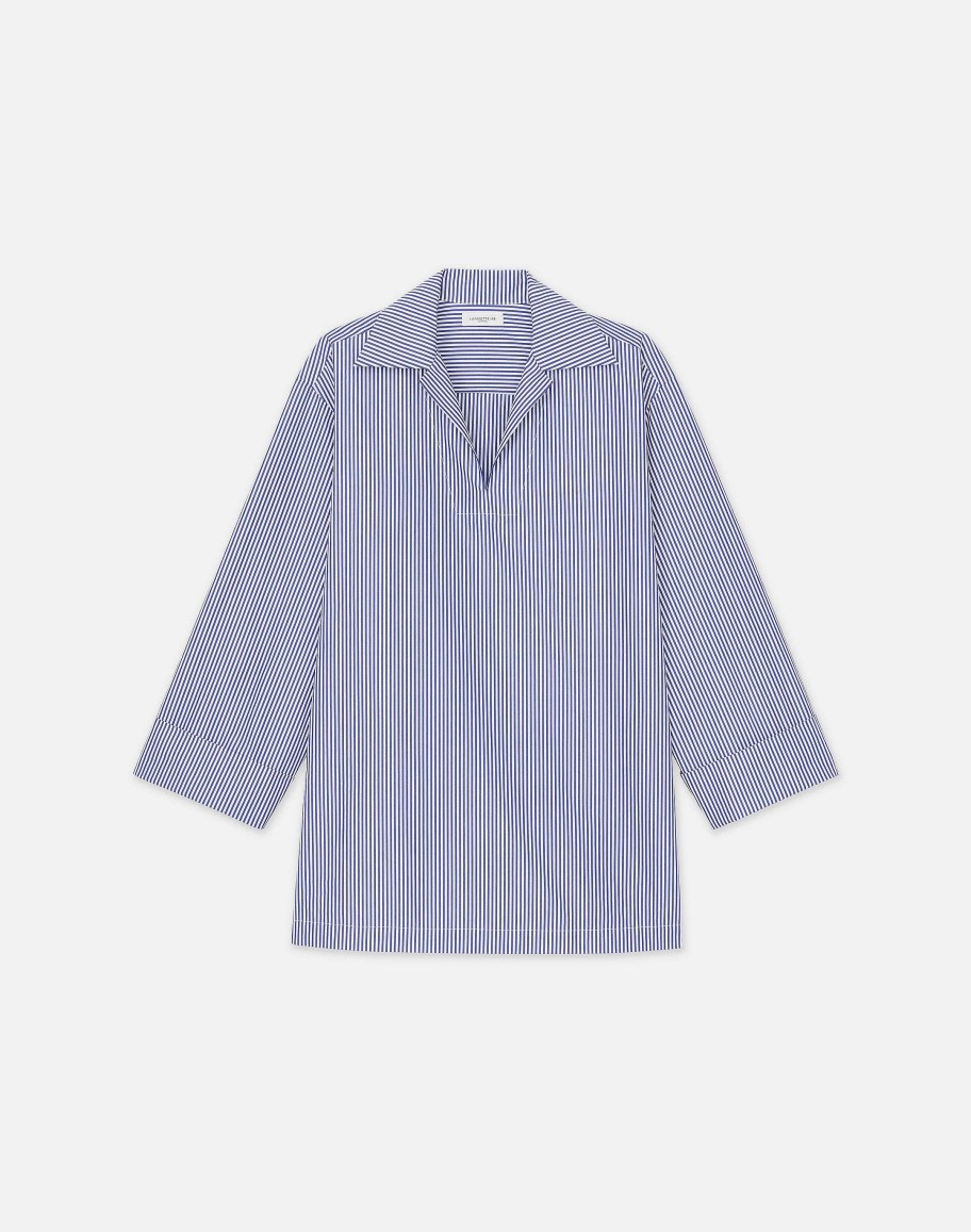 Lafayette 148 New York Blouses & Shirts | Stripe Cotton Poplin Popover Shirt Sky Multi