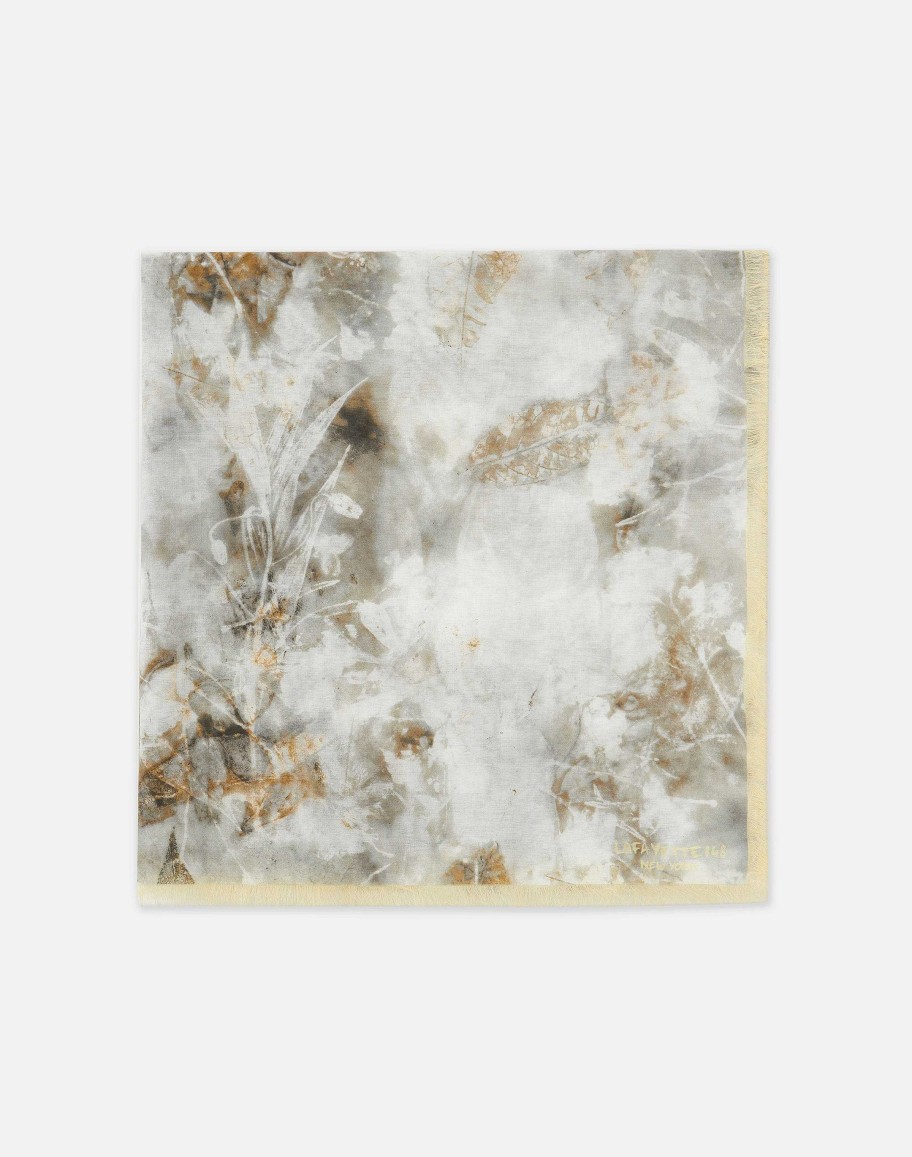 Lafayette 148 New York Wraps & Scarves | Eco Leaves Print Cotton-Silk Scarf Yellow Yarrow/Pebble