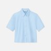 Lafayette 148 New York Blouses & Shirts | Lambskin Leather Short Sleeve Shirt Ice Water