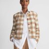 Lafayette 148 New York Jackets & Blazers | Gingham Wool Collarless Buttoned Jacket Camel Multi