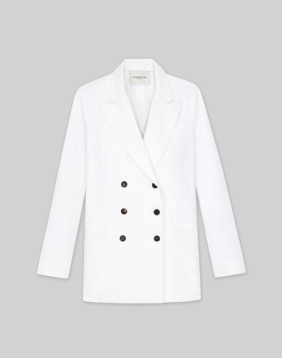 Lafayette 148 New York Jackets & Blazers | L148 Denim Double Breasted Blazer Washed Plaster