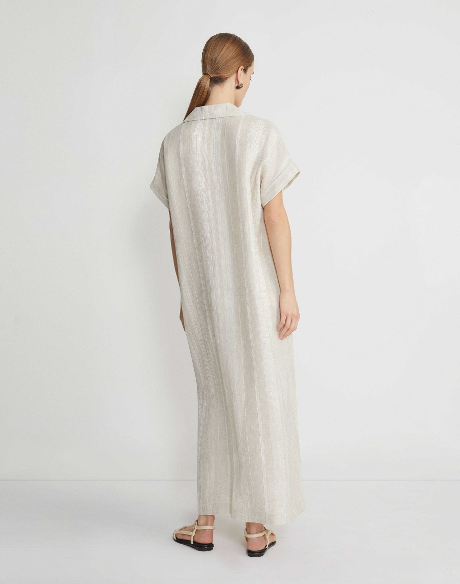 Lafayette 148 New York Dresses | Stripe Jacquard Linen-Cashmere Popover Dress Pebble