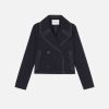 Lafayette 148 New York Jackets & Blazers | Cotton Twill Double Breasted Contrast Stitched Jacket Navy