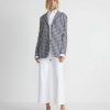 Lafayette 148 New York Jackets & Blazers | Gingham Crinkle Cotton-Linen Three Button Blazer Midnight Blue Multi