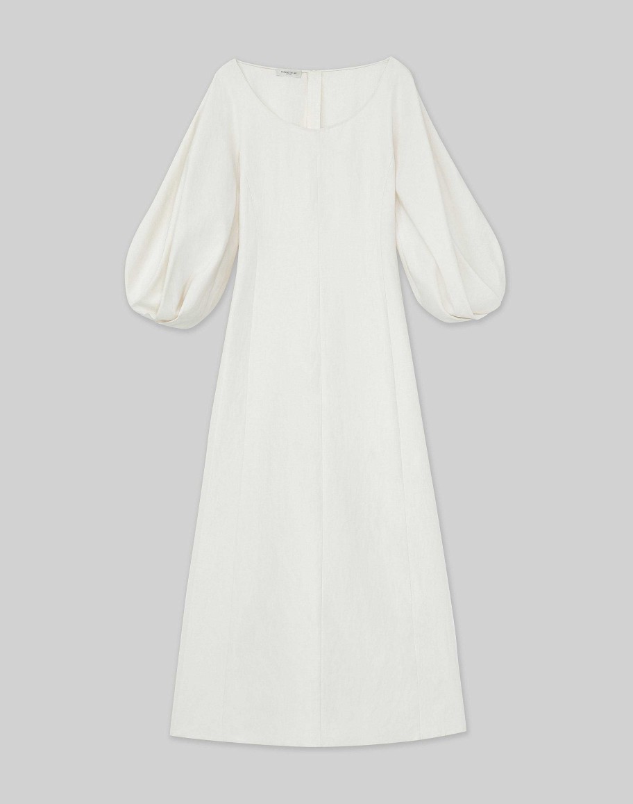 Lafayette 148 New York Dresses | Silk-Linen Lantern Sleeve Dress Alabaster