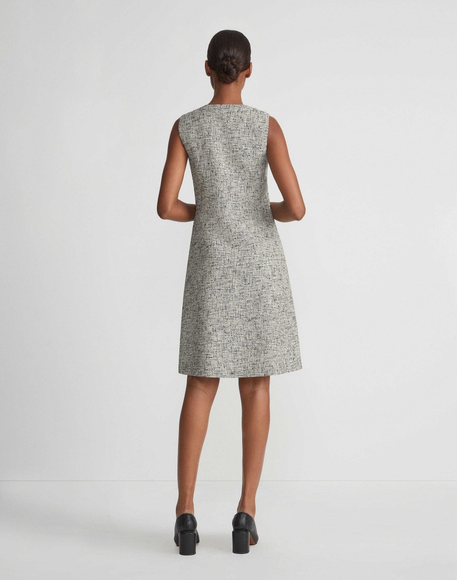 Lafayette 148 New York Dresses | Linen-Cotton Boucl Tweed Buttoned Dress Black Multi