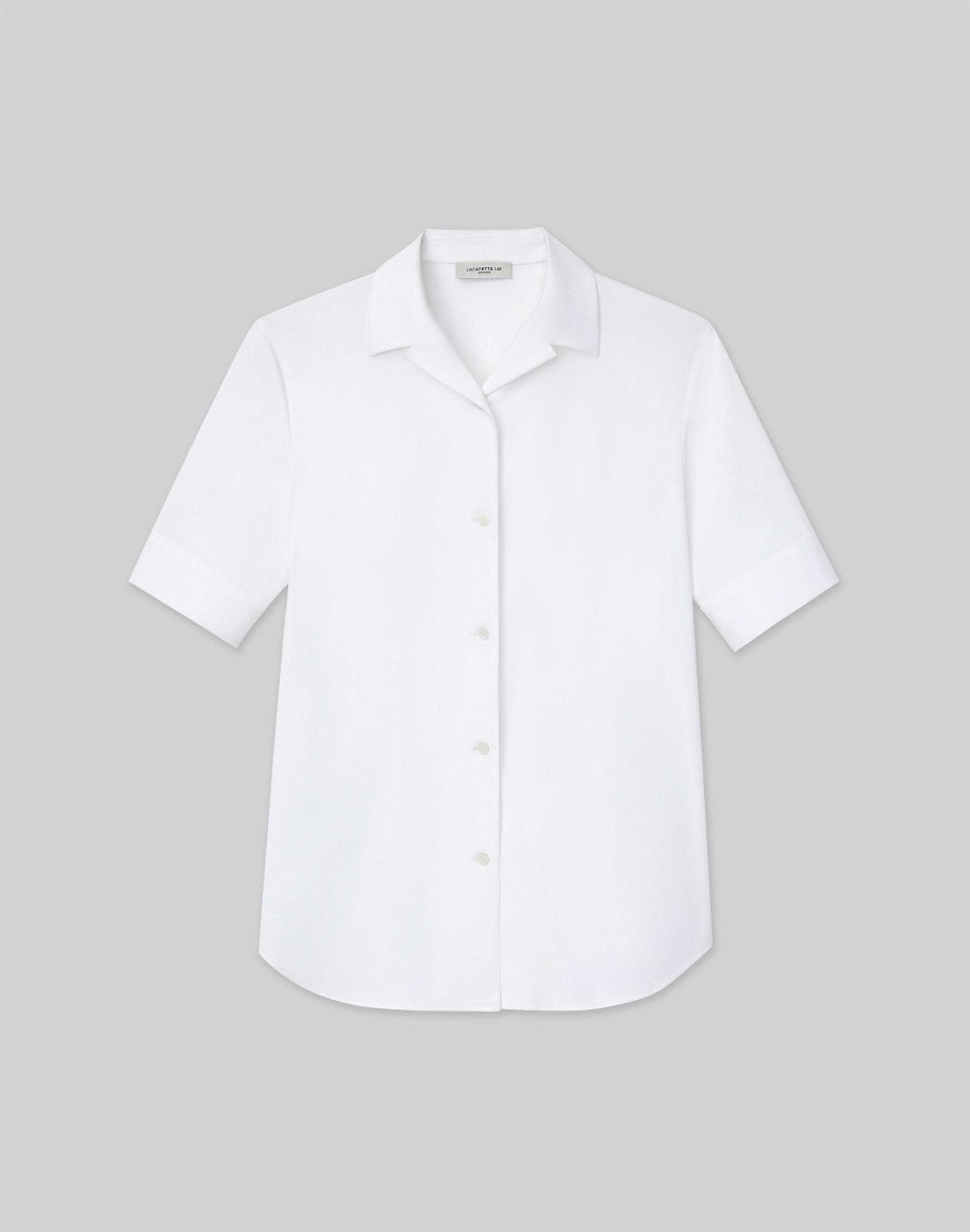 Lafayette 148 New York Blouses & Shirts | Stretch Cotton Notch Collar Shirt White