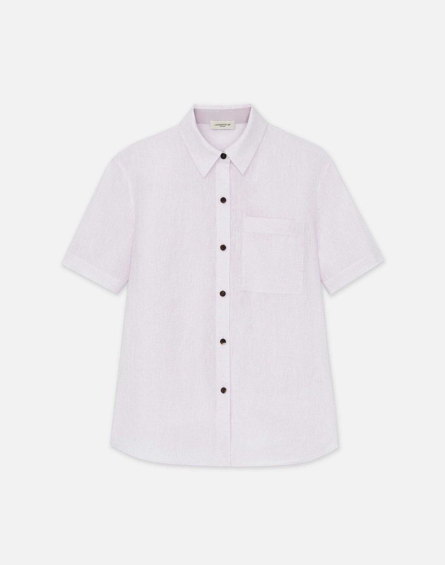 Lafayette 148 New York Blouses & Shirts | Organic Linen Short Sleeve Pocket Shirt Dried Blossom Melange