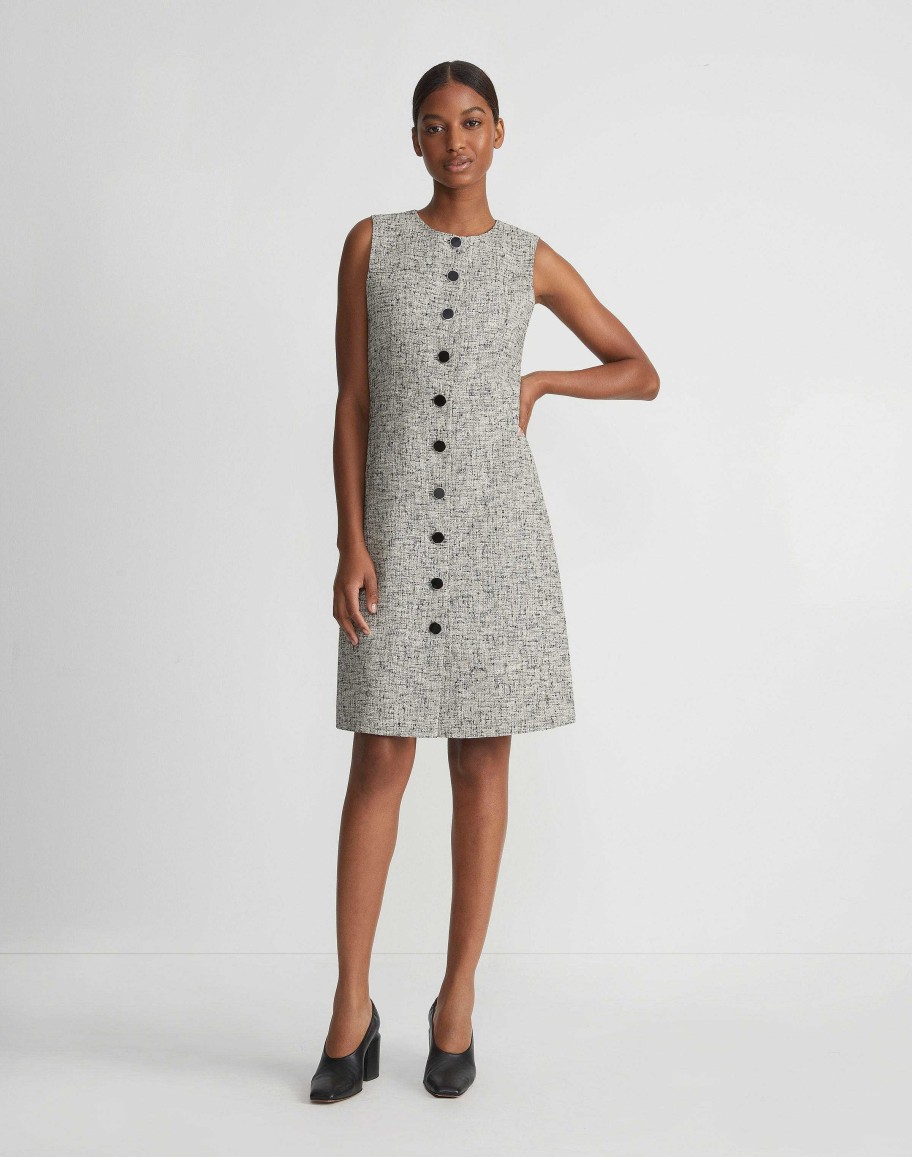 Lafayette 148 New York Dresses | Linen-Cotton Boucl Tweed Buttoned Dress Black Multi