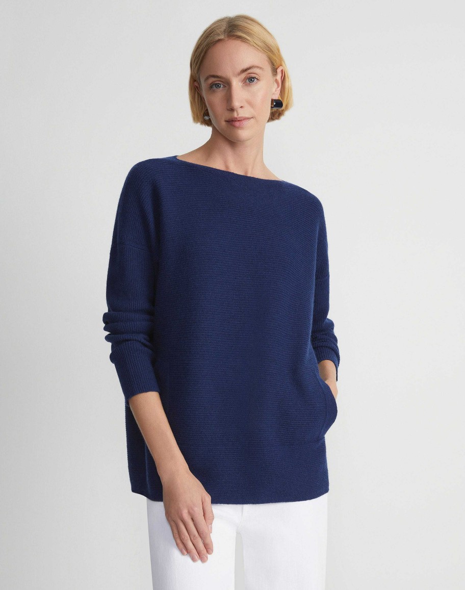 Lafayette 148 New York Sweaters & Knits | Wool-Cashmere Link Stitch Bateau Neck Sweater Cloud