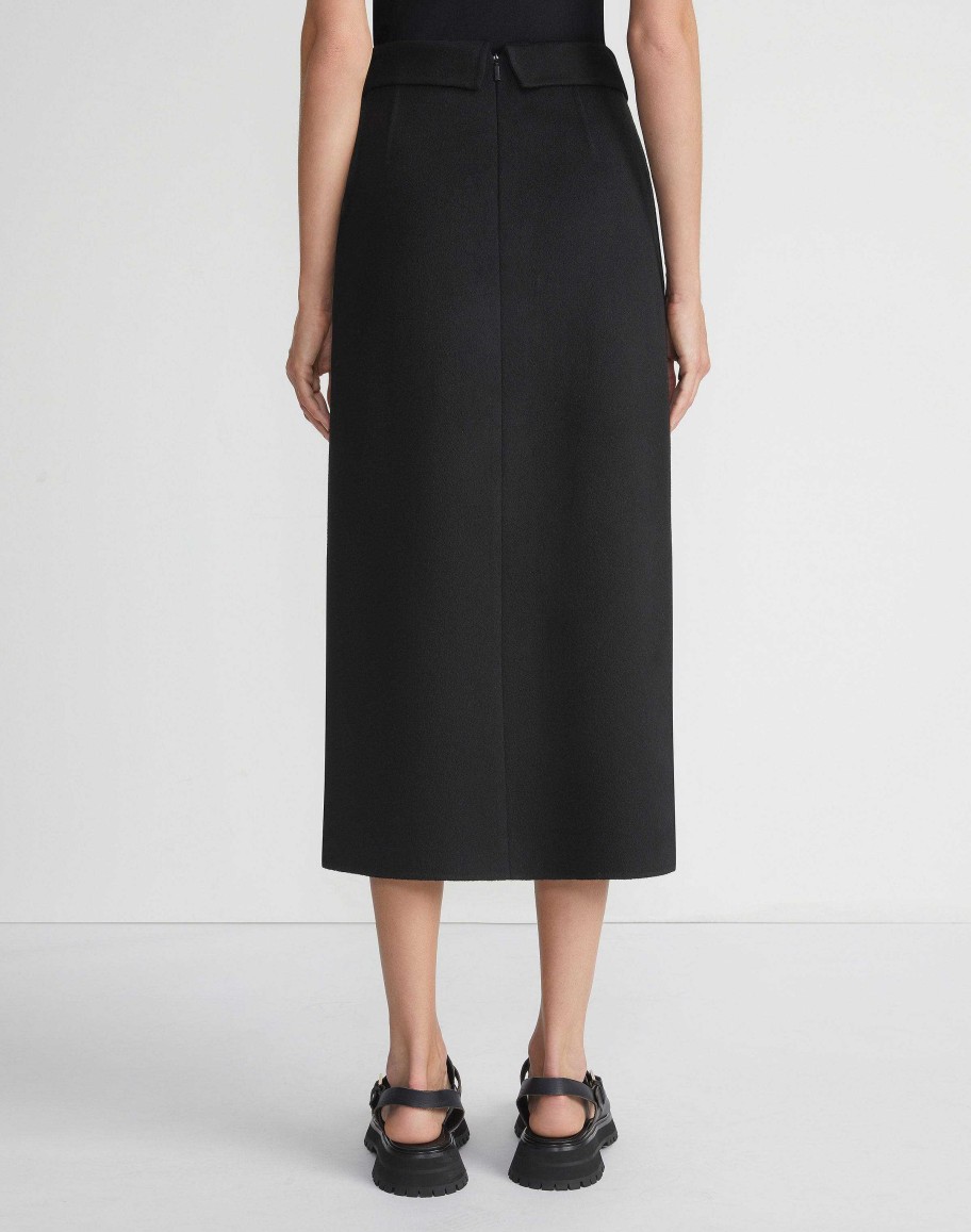 Lafayette 148 New York Skirts | Double Face Wool-Cashmere Foldover Midi Skirt Black