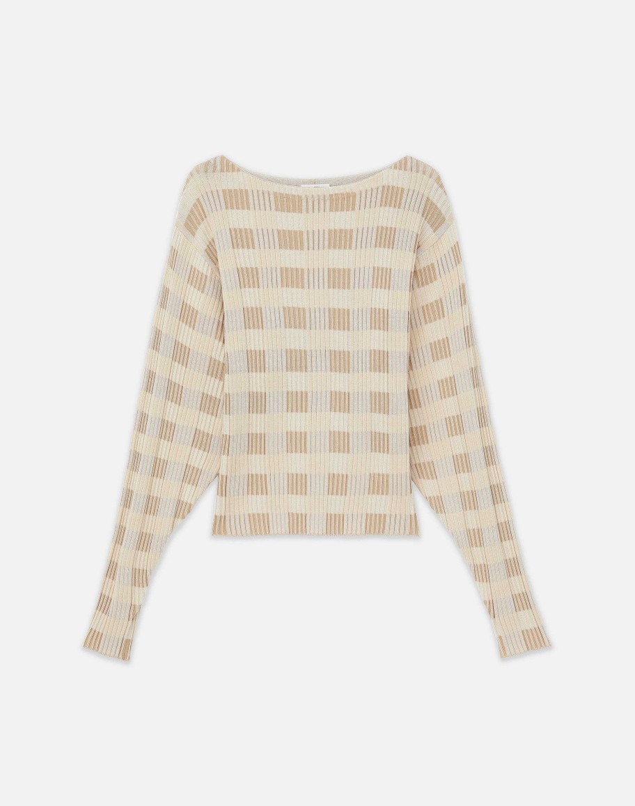 Lafayette 148 New York Sweaters & Knits | Gingham Responsible Matte Crepe Blouson Sweater Dune Multi