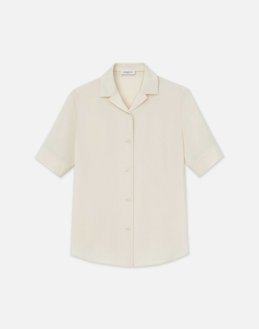 Lafayette 148 New York Blouses & Shirts | Organic Silk Georgette Notch Collar Blouse Pebble