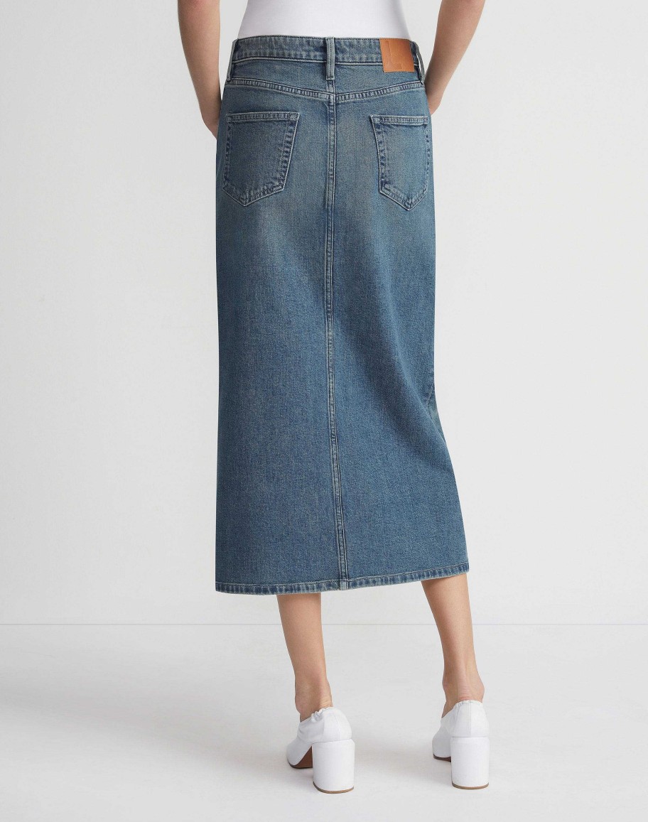 Lafayette 148 New York Denim | L148 Denim Slit Front Midi Skirt Sunfaded