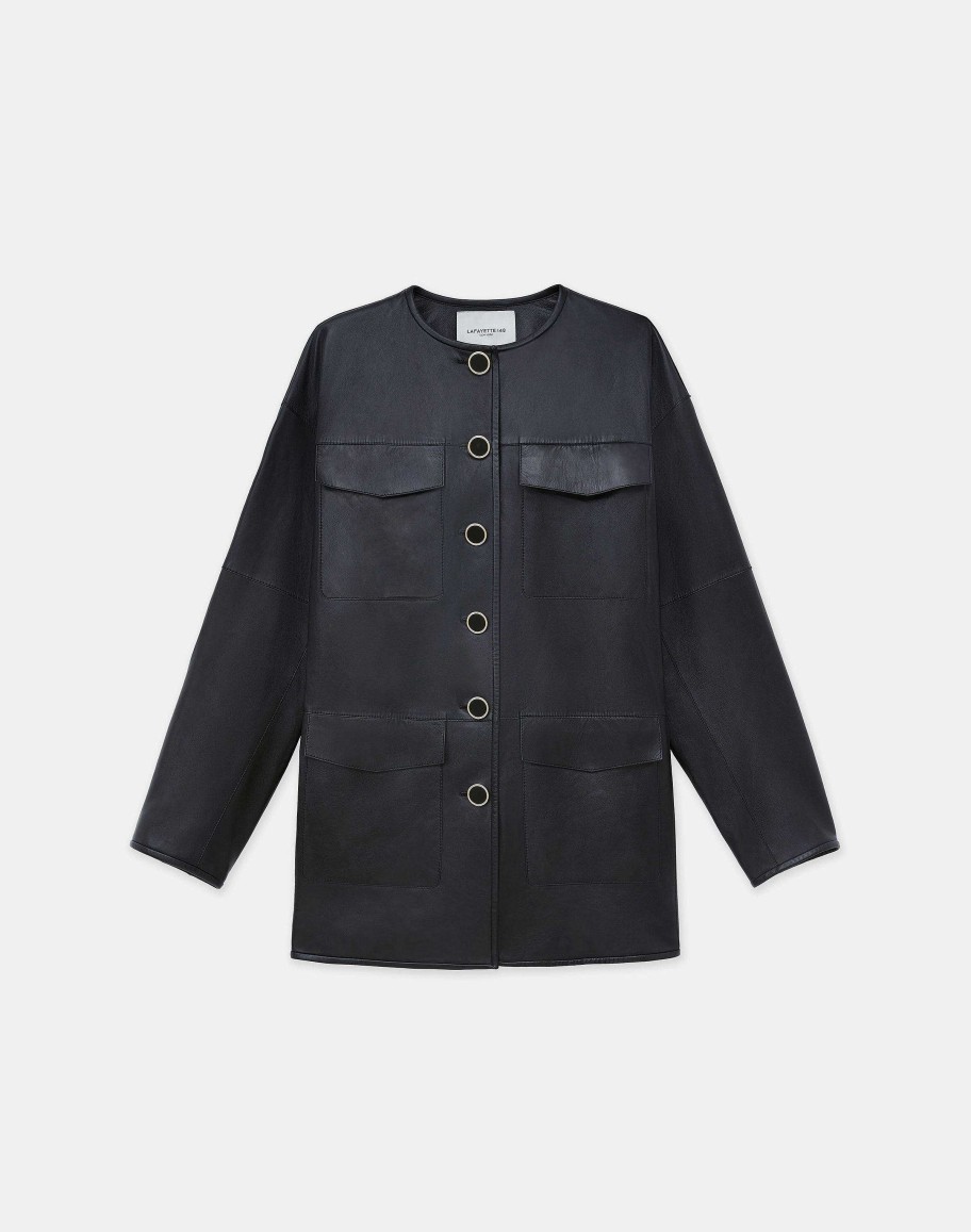 Lafayette 148 New York Jackets & Blazers | Nappa Leather Quilted Coat Black