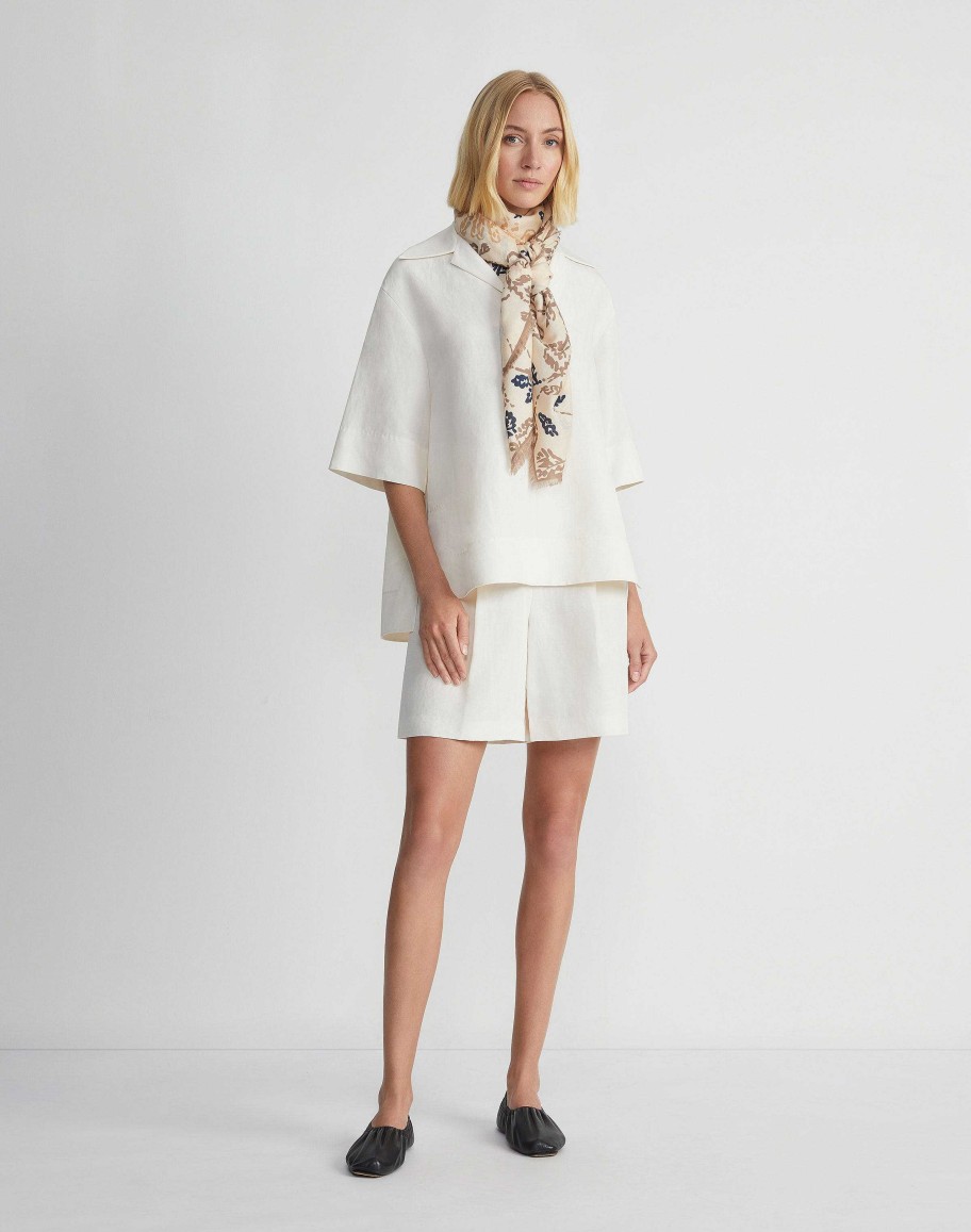 Lafayette 148 New York Blouses & Shirts | Silk-Linen Collared Popover Blouse Alabaster