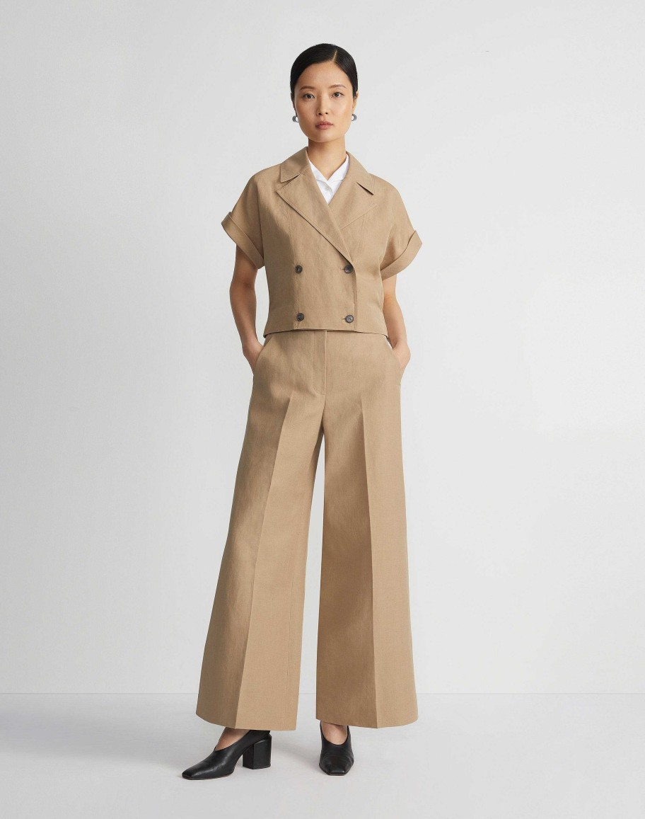 Lafayette 148 New York Pants & Shorts | Silk-Linen Franklin Split Wide Leg Pant Cadet Khaki