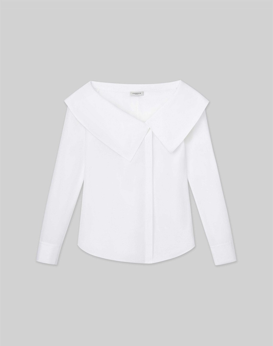 Lafayette 148 New York Blouses & Shirts | Organic Cotton Poplin Portrait Collar Shirt White