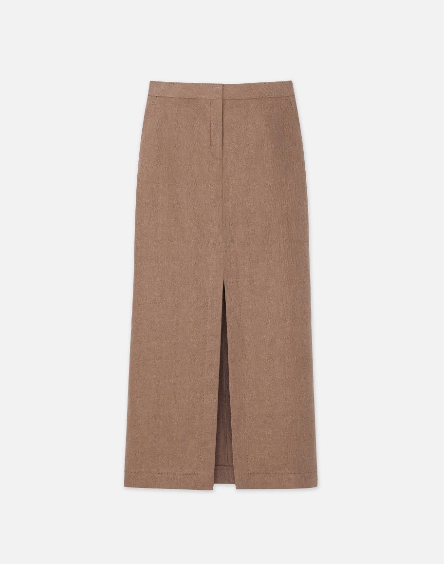 Lafayette 148 New York Skirts | Linen Slit Front Maxi Skirt Deep Acorn