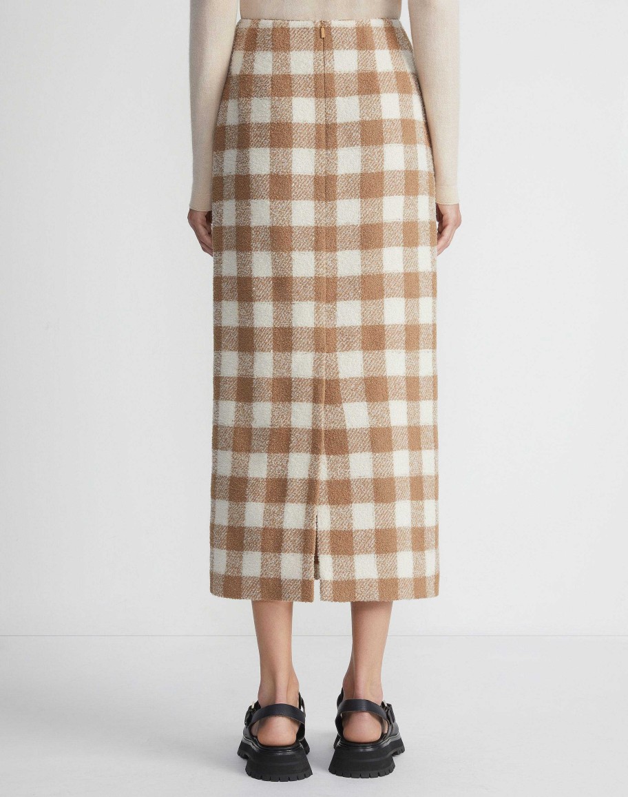 Lafayette 148 New York Skirts | Gingham Wool Maxi Pencil Skirt Camel Multi