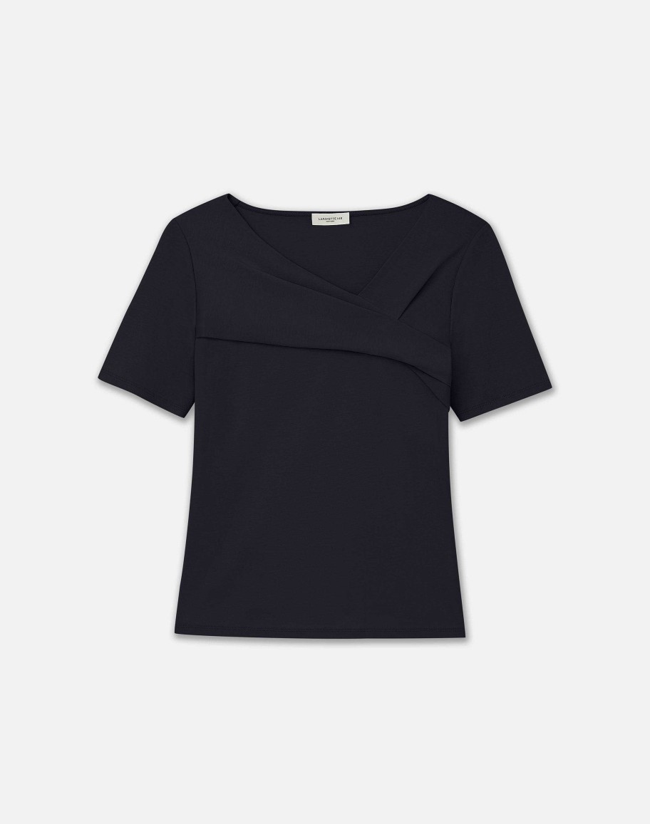 Lafayette 148 New York Tops & Tees | Cotton Rib Twisted V-Neck Tee White